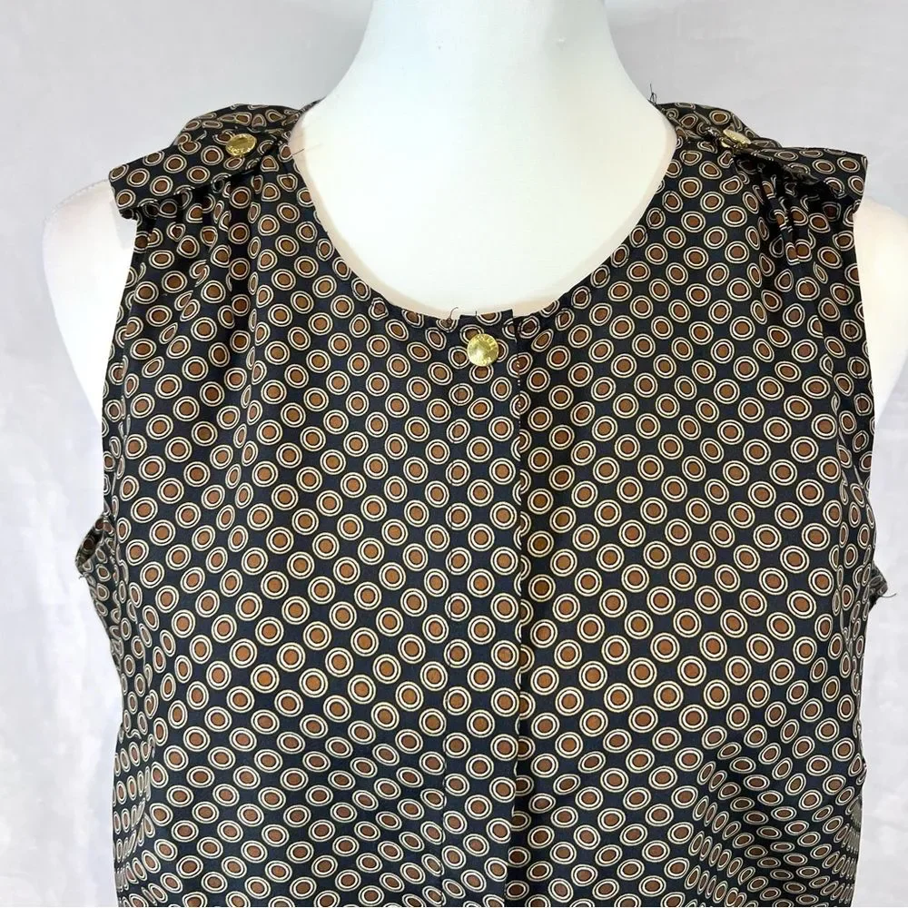 Michael Kors navy and brown geometric print blouse top size 6